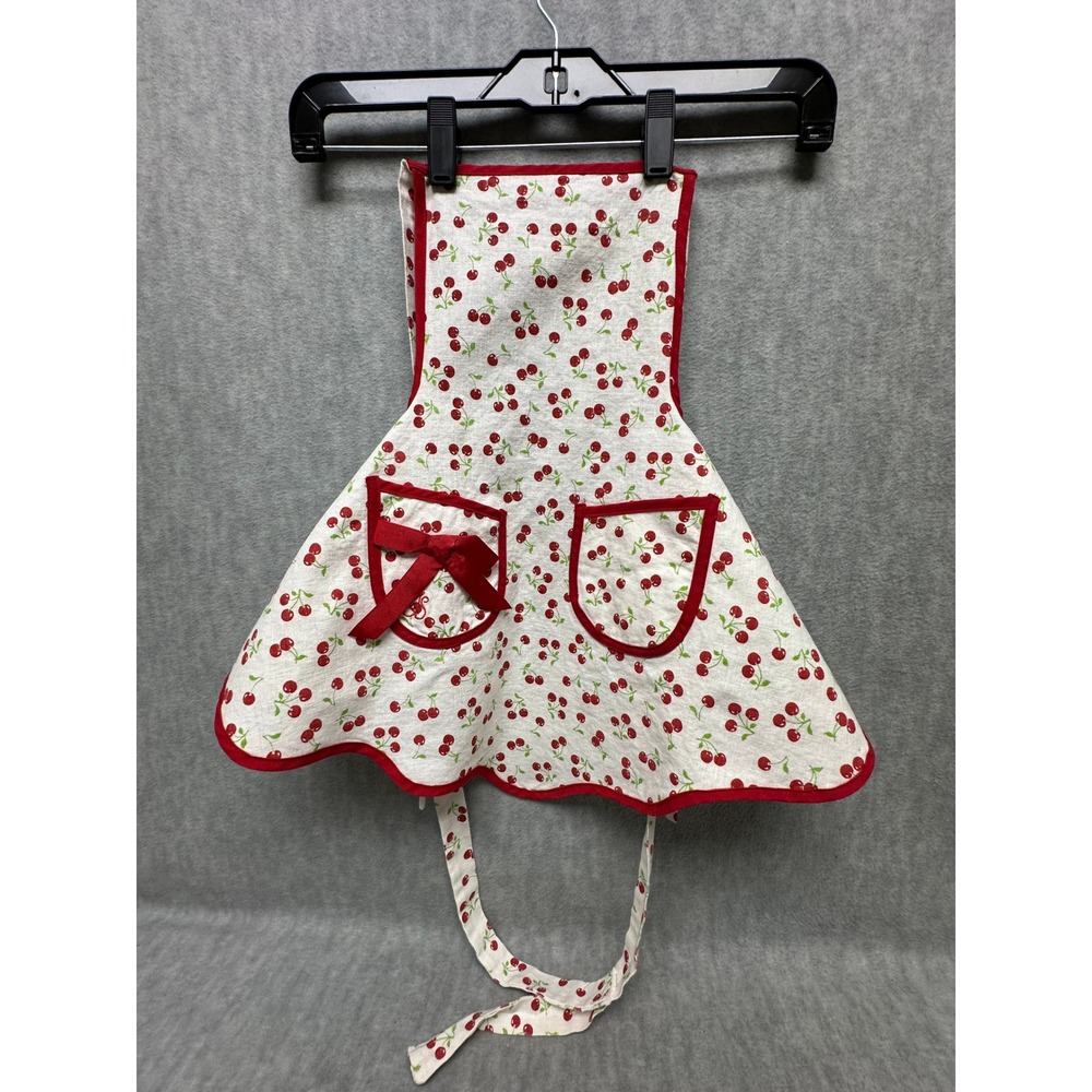 Jessie Steele Child Apron Red Cherry Print Scalloped Hem Cooking Bake Retro Bib